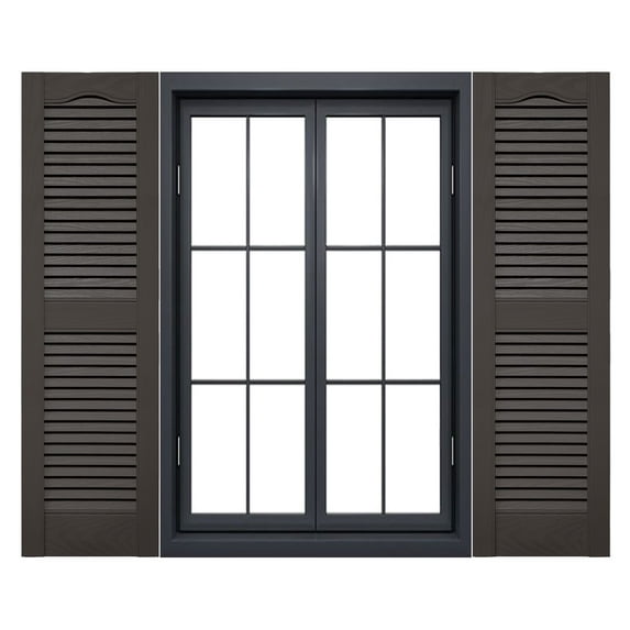 12"W x 80"H Mid-America Vinyl, Standard Size Cathedral Top Center Mullion, Open Louver Shutter, w/Installation Shutter-Lok's & Matching Screws, 018 - Tuxedo Grey