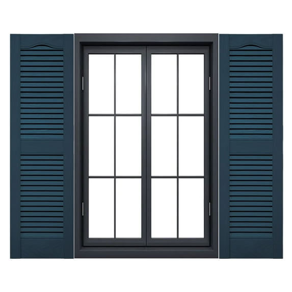 12"W x 80"H Mid-America Vinyl, Standard Size Cathedral Top Center Mullion, Open Louver Shutter, w/Installation Shutter-Lok's & Matching Screws, 036 - Classic Blue