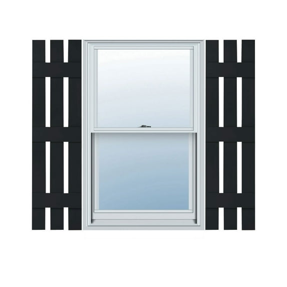 12"W x 83"H Lifetime Vinyl, Custom Three Board Spaced (3 Batten), Board-n-Batten Shutters, w/Shutter-Loks (Per Pair), Black