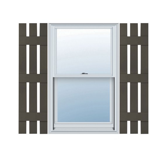 12"W x 86"H Lifetime Vinyl, Custom Three Board Spaced (3 Batten), Board-n-Batten Shutters, Musket Brown