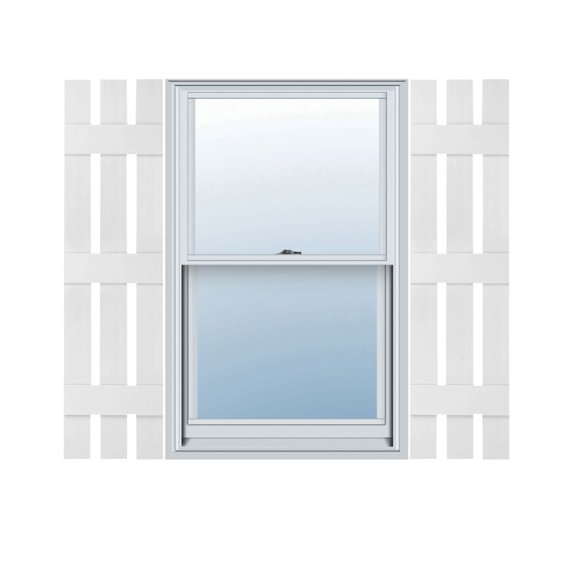 12"W x 88"H Lifetime Vinyl, Custom Three Board Spaced (3 Batten), Board-n-Batten Shutters, White