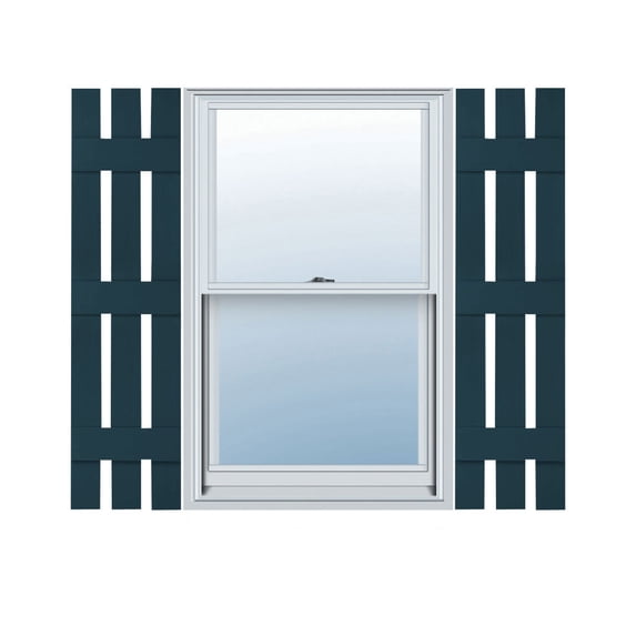 12"W x 89"H Lifetime Vinyl, Custom Three Board Spaced (3 Batten), Board-n-Batten Shutters, Midnight Blue