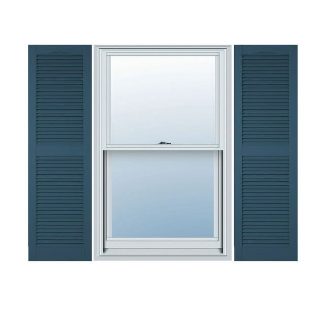 12"W x 90"H Lifetime Vinyl, Custom Cathedral Top Center Mullion, Open Louver Shutters, w/Shutter-Loks (Per Pair), Classic Blue