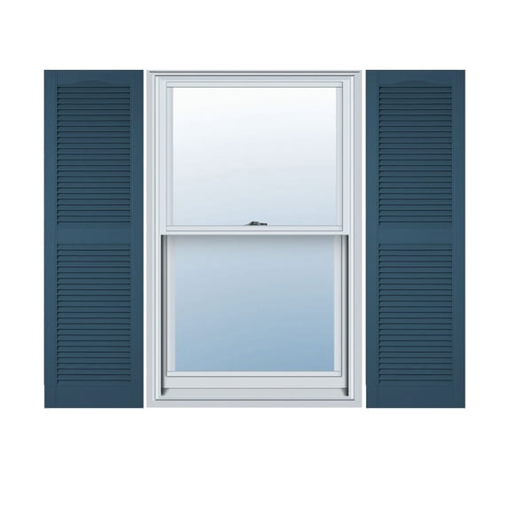 12"W x 91"H Lifetime Vinyl, Custom Cathedral Top Center Mullion, Open Louver Shutters, w/Shutter-Loks (Per Pair), Classic Blue