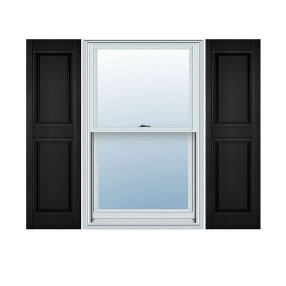 12"W x 91"H Lifetime Vinyl, Custom Two Equal Panels, Raised Panel Shutters, w/Shutter-Loks (Per Pair), Black