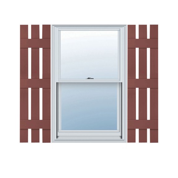 12"W x 93"H Lifetime Vinyl, Custom Three Board Spaced (3 Batten), Board-n-Batten Shutters, Burgundy Red