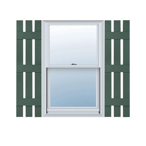 12"W x 93"H Lifetime Vinyl, Custom Three Board Spaced (3 Batten), Board-n-Batten Shutters, Forest Green