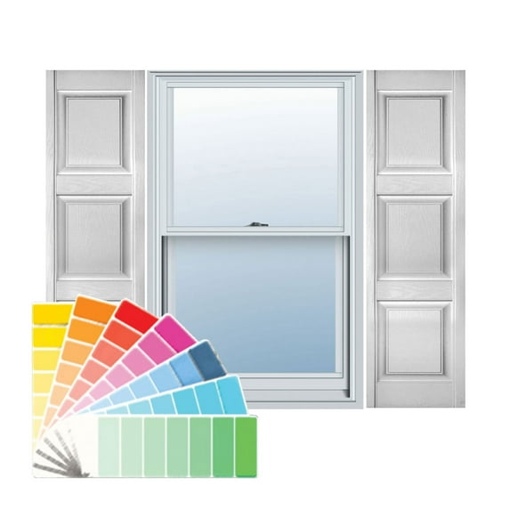 12"W x 93"H Lifetime Vinyl, Custom Three Equal Panel, Raised Panel Shutters, w/Shutter-Loks (Per Pair), Paintable
