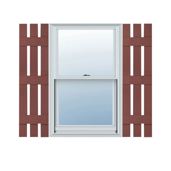 12"W x 94"H Lifetime Vinyl, Custom Three Board Spaced (3 Batten), Board-n-Batten Shutters, Burgundy Red