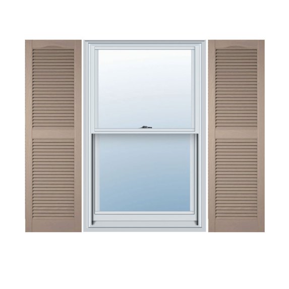 12"W x 95"H Lifetime Vinyl, Custom Cathedral Top Center Mullion, Open Louver Shutters, w/Shutter-Loks (Per Pair), Wicker