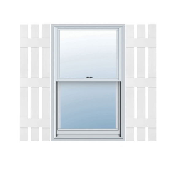 12"W x 95"H Lifetime Vinyl, Custom Three Board Spaced (3 Batten), Board-n-Batten Shutters, Bright White