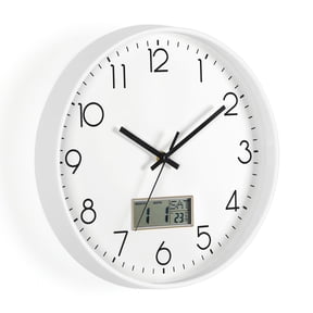 12" Wall Clock, Large Dial with LCD Display for Perpetual Calendar, White