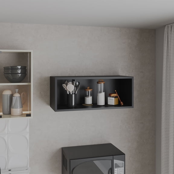 12" Wall Mount Cabinet with Spacious Shelf, Black Storage Cabinet for Kitchen Organization, Space-Saving Wall Shelf for Small Spaces