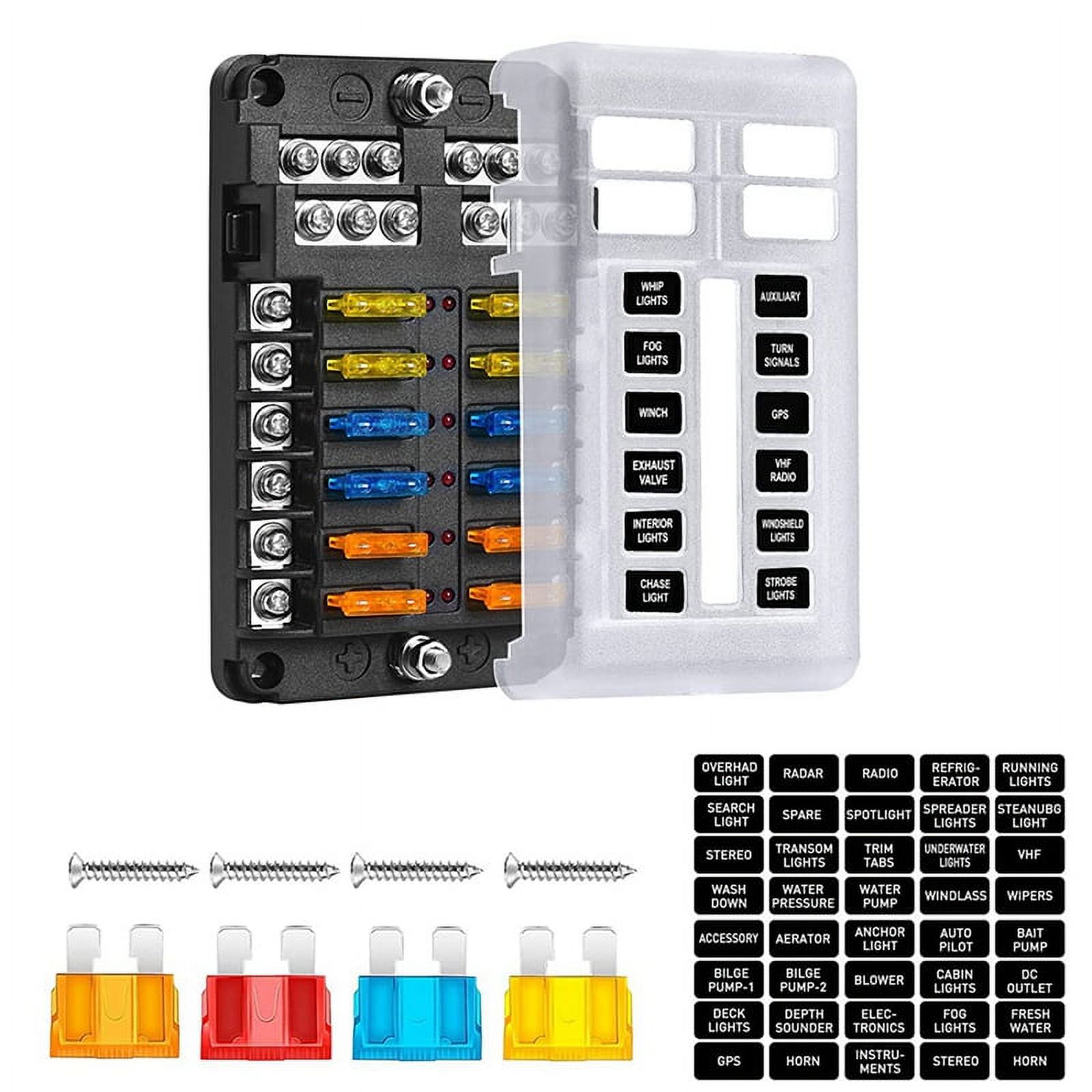 12 Way Marine Fuse Blockwaterproof 12v Fuse Block With Led Indicator For 12v24v Automotive 6926