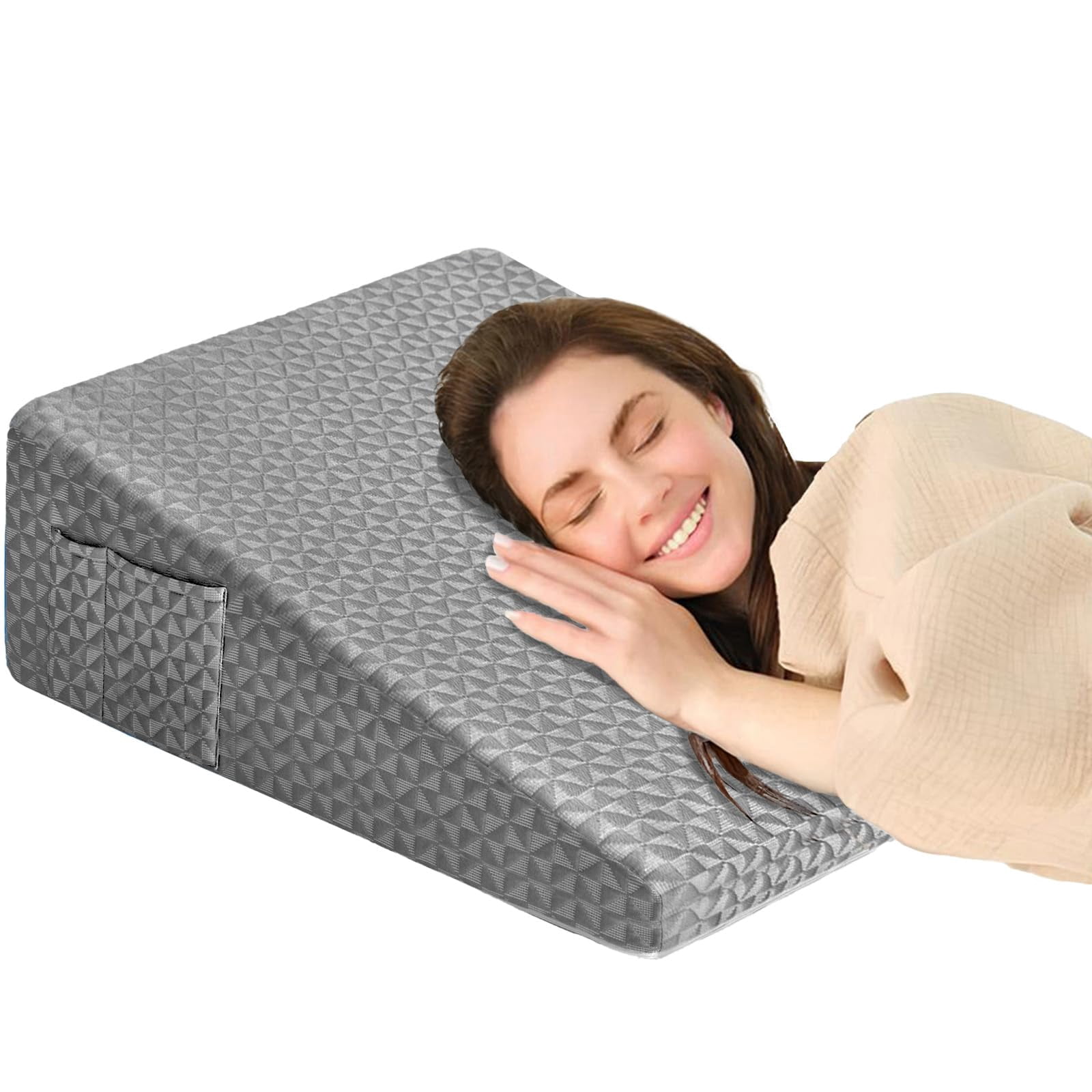 12" Wedge Pillow For Sleeping  Bed After Memory Foam Triangle Incline Support Leg Elevation (dark Grey)