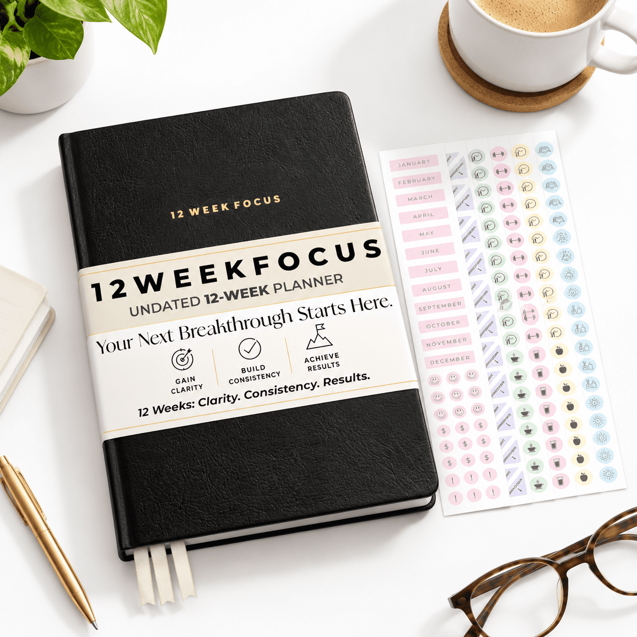 12 Week Undated Productivity Planner, Black Hardcover Weekly Daily ...