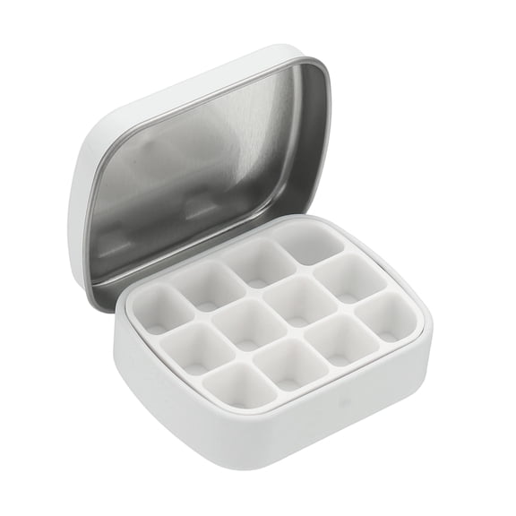12 Wells Mini Paint Tin Box, Mini Travel Empty Watercolor Tin Palette Box Portable Metal Paint Storage for Gouache Acrylic Oil Paint, Matte White