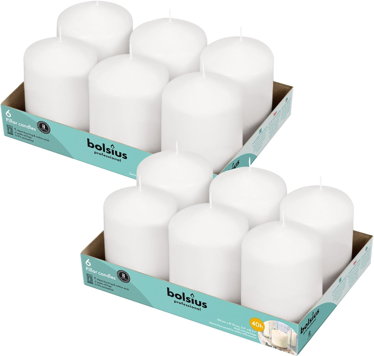 12 White Pillar Candles Bulk 3X4 Inches Candle Set 40+ Hours Clean
