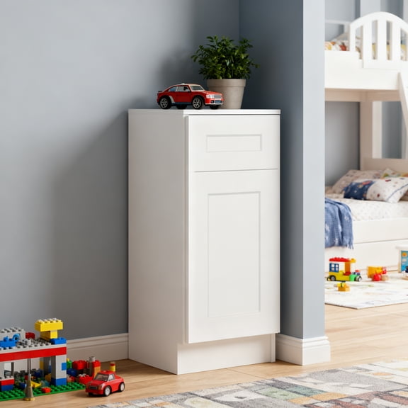 12" White Shaker Base Cabinet - Soft-Close Door & Drawer - Adjustable Shelf - Space-Saving Storage - Storage Cabinet