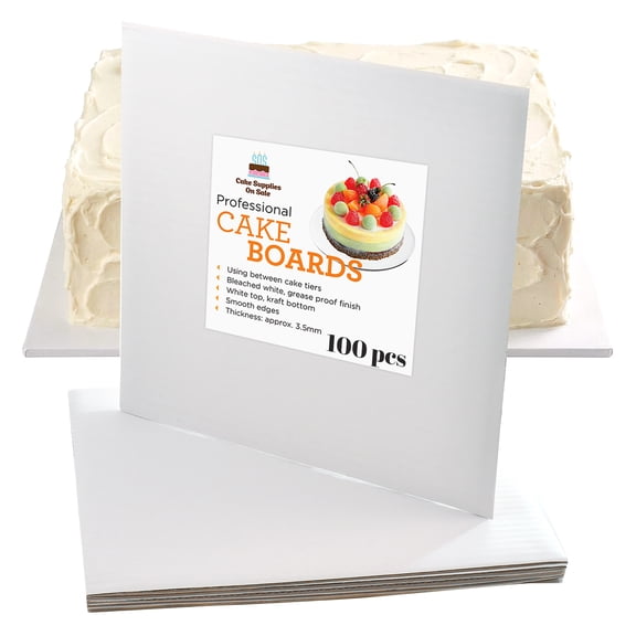 Cake S.O.S 12 inch Square White Coated Cardboard Cake Board, Greaseproof, (100-pack)