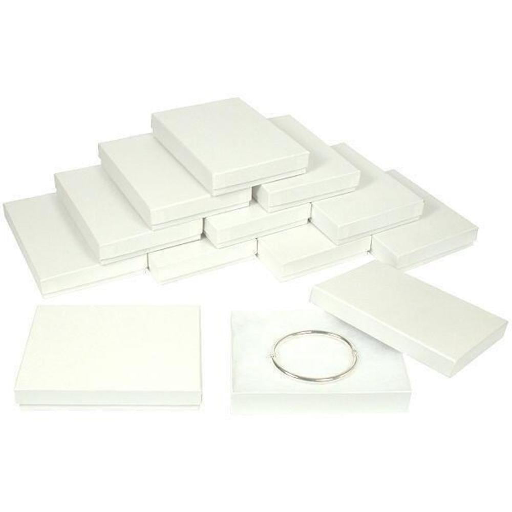 FINDINGKING 12 White Swirl Cotton Jewelry Gift Boxes Necklace Bracelet Displays 5 3/8"