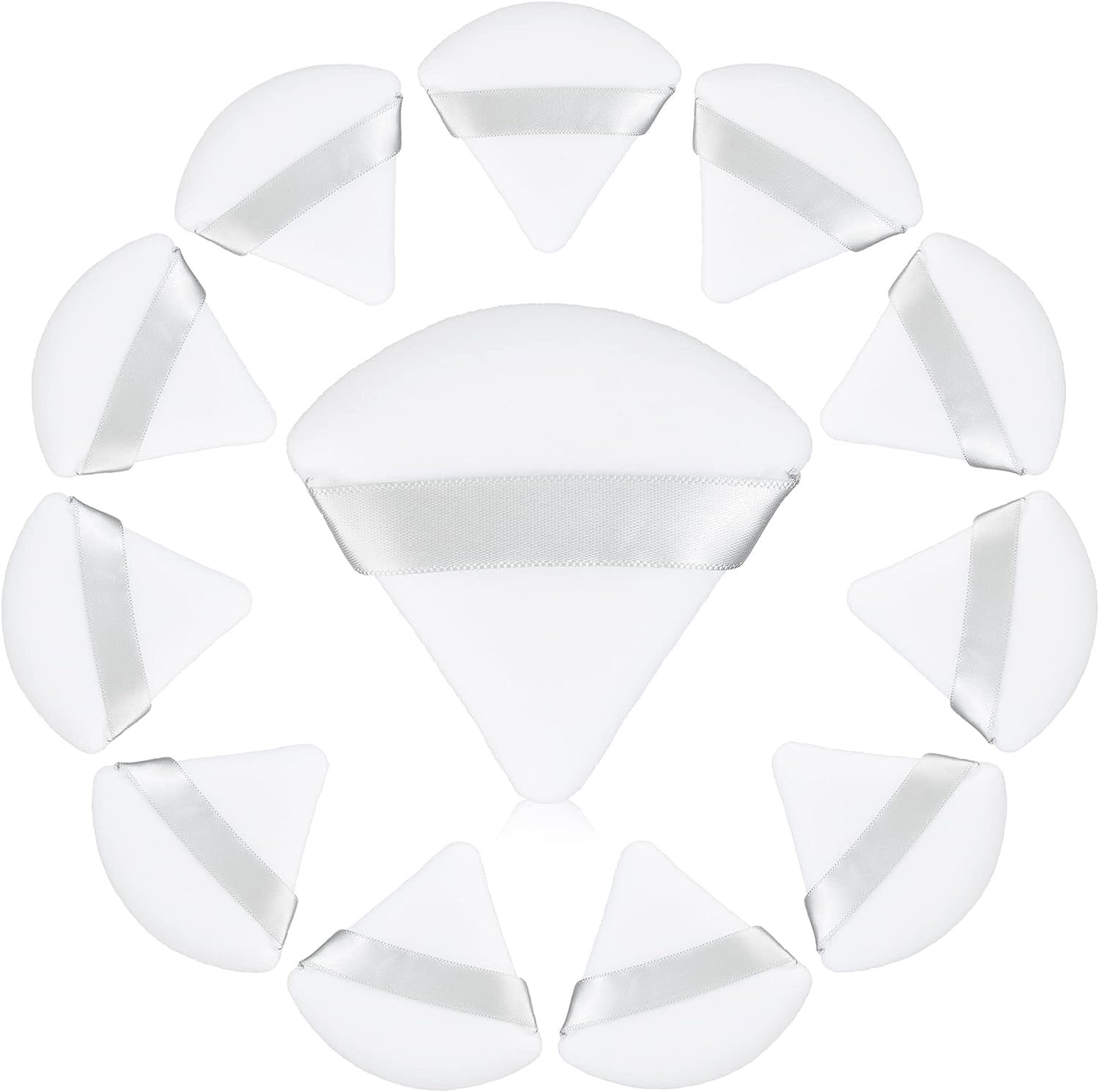 12 White Triangle Powder Puffs for Pressed/Loose Powder