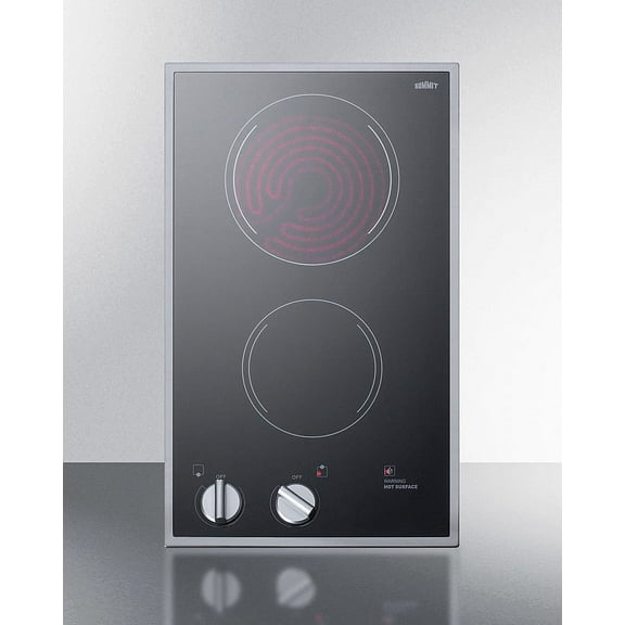 12" Wide 115V 2-Burner Radiant Cooktop, Black, Silver Knob