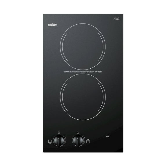 12" Wide 230V 2-Burner Radiant Cooktop, Knob