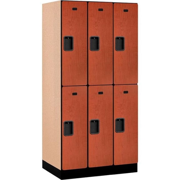12" Wide Double Tier Designer Wood Locker - 3 Wide - 6 Feet High - 21 Inches Deep - Cherry