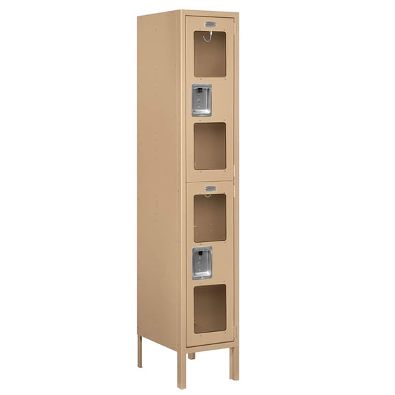 Salsbury Industries S-62155TN-U 12" Double Tier, 1 Wide x 5 Feet High x 15 Inches Deep, Unassembled See-Through Metal Locker, Tan