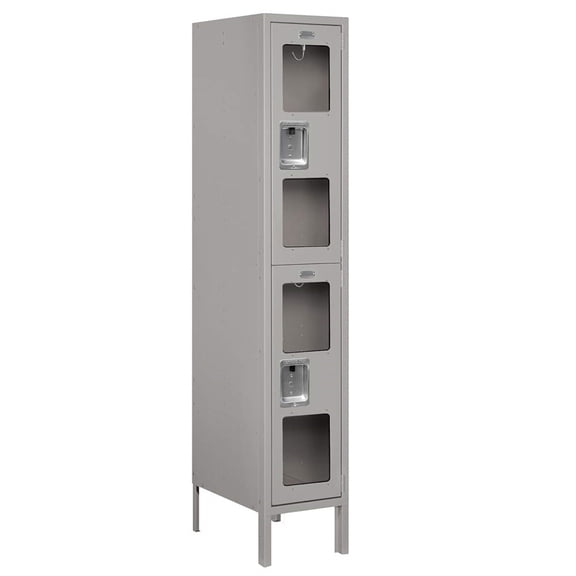 12" Wide Double Tier See-Through Metal Locker - 1 Wide - 5 Feet High - 18 Inches Deep - Gray - Unassembled