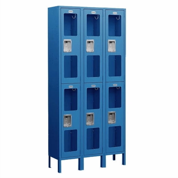 12" Wide Double Tier See-Through Metal Locker - 3 Wide - 6 Feet High - 15 Inches Deep - Blue - Unassembled