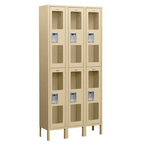 12" Wide Double Tier See-Through Metal Locker - 3 Wide - 6 Feet High - 18 Inches Deep - Tan - Unassembled