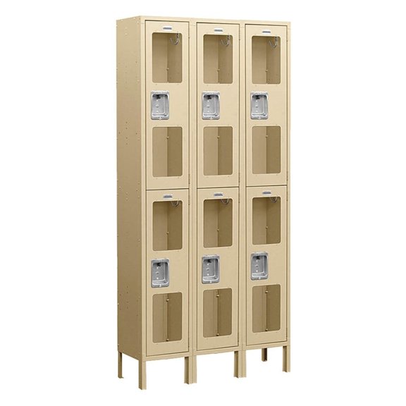 12" Wide Double Tier See-Through Metal Locker - 3 Wide - 6 Feet High - 18 Inches Deep - Tan - Unassembled