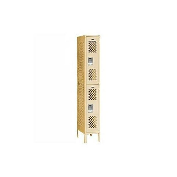 Vented Metal Locker - Double Tier - 1 Wide - 6 Feet High - 15 Inches Deep - Tan - Assembled