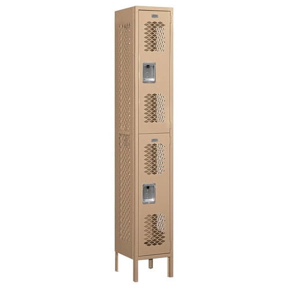 Vented Metal Locker - Double Tier - 1 Wide - 6 Feet High - 15 Inches Deep - Tan - Assembled