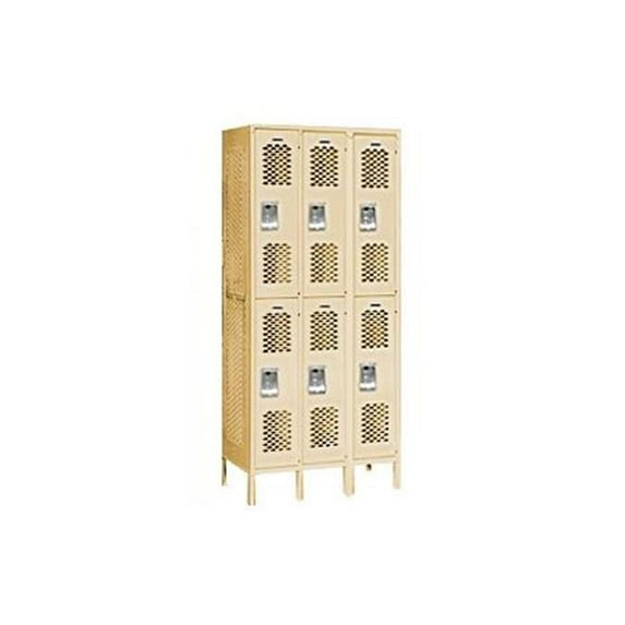 12" Wide Double Tier Vented Metal Locker - 3 Wide - 6 Feet High - 15 Inches Deep - Tan - Unassembled