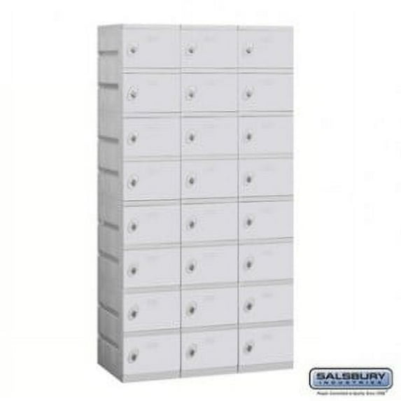 Plastic Locker - Eight Tier - 3 Wide - 73 Inches High - 18 Inches Deep - Gray - Assembled