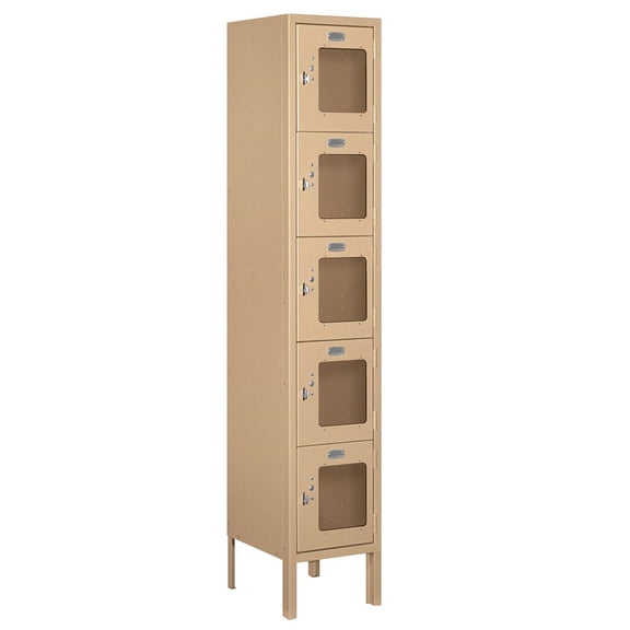 12" Wide Five Tier Box Style See-Through Metal Locker - 1 Wide - 5 Feet High - 12 Inches Deep - Tan - Unassembled