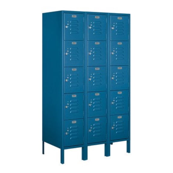 12" Wide Five Tier Box Style Standard Metal Locker - 3 Wide - 5 Feet High - 18 Inches Deep - Blue - Assembled
