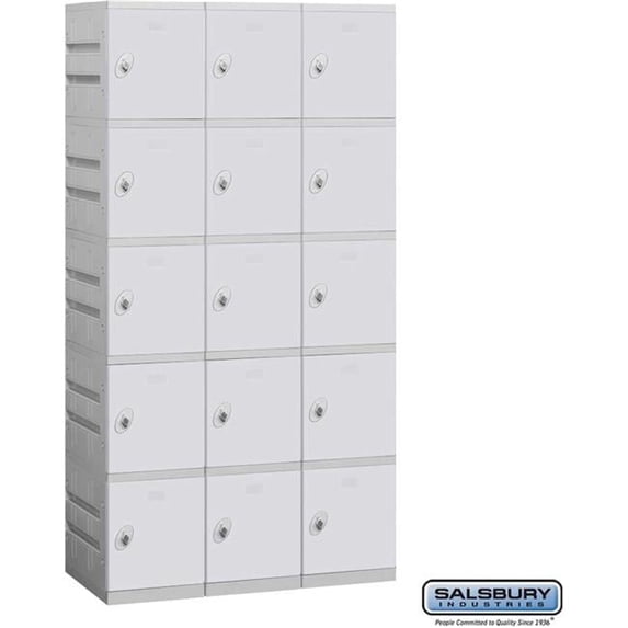 Plastic Locker - Five Tier - 3 Wide - 73 Inches High - 18 Inches Deep - Gray - Unassembled