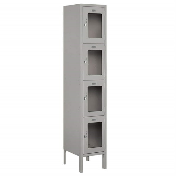 12" Wide Four Tier See-Through Metal Locker - 1 Wide - 5 Feet High - 12 Inches Deep - Gray - Assembled