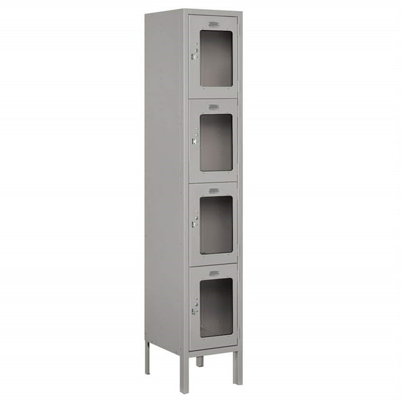 12" Wide Four Tier See-Through Metal Locker - 1 Wide - 5 Feet High - 12 Inches Deep - Gray - Assembled