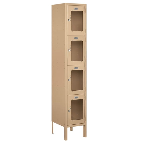 Salsbury Industries S-64152TN-U 12" Four Tier, 1 Wide x 5 Feet High x 12 Inches Deep, Unassembled See-Through Metal Locker, Tan