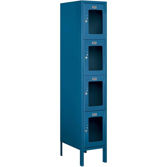 12" Wide Four Tier See-Through Metal Locker - 1 Wide - 5 Feet High - 18 Inches Deep - Blue - Unassembled