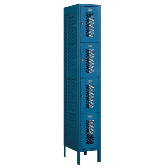 12" Wide Four Tier Vented Metal Locker - 1 Wide - 6 Feet High - 18 Inches Deep - Blue - Unassembled