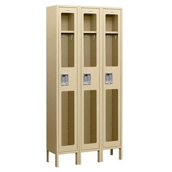 12" Wide Single Tier See-Through Metal Locker - 3 Wide - 6 Feet High - 12 Inches Deep - Tan - Unassembled