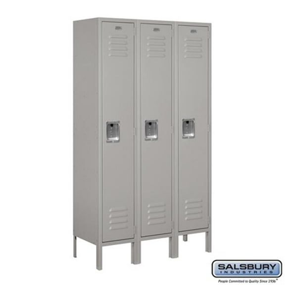 12" Wide Single Tier Standard Metal Locker - 3 Wide - 5 Feet High - 12 Inches Deep - Gray - Unassembled