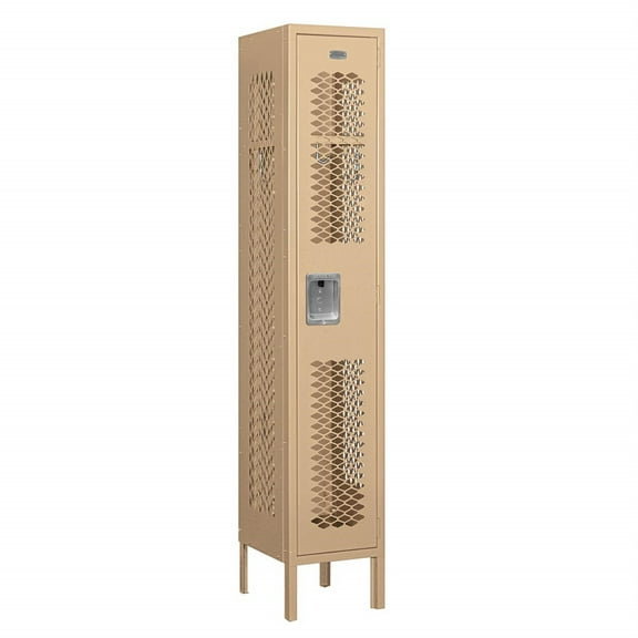 12" Wide Single Tier Vented Metal Locker - 1 Wide - 5 Feet High - 12 Inches Deep - Tan - Unassembled