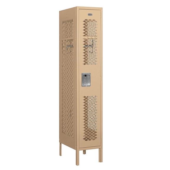 12" Wide Single Tier Vented Metal Locker - 1 Wide - 5 Feet High - 18 Inches Deep - Tan - Assembled